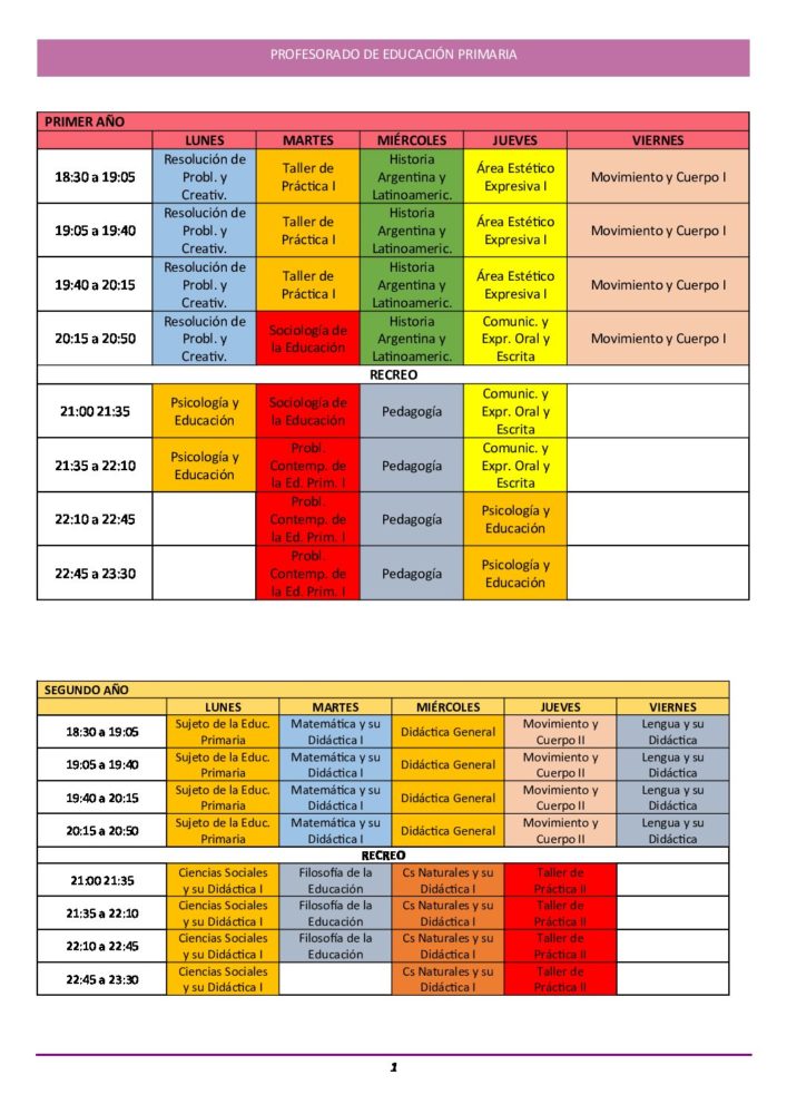 Horario 2022 Profesorado De Educación Primaria Instituto Superior Del Profesorado Nº 65 7676