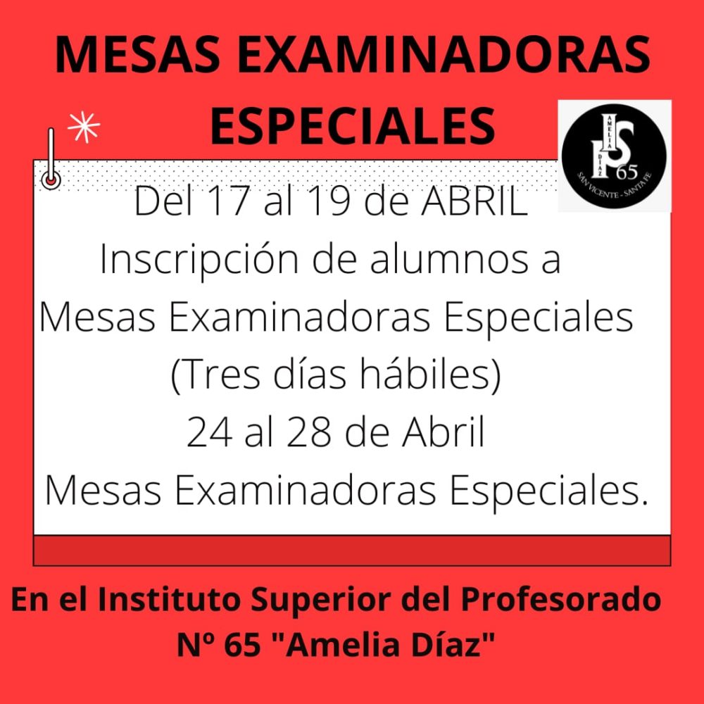 Mesas Especiales Instituto Superior Del Profesorado Nº 65